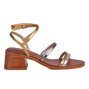 Sandália Femenina Salto Baixo Multicolor Luiza Barcelos Camel