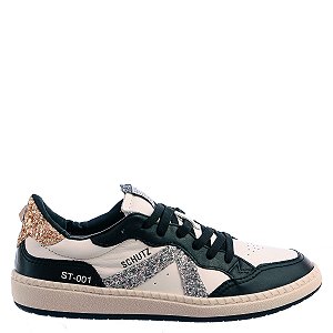 Tênis Feminino ST 001 Cadarço Lisboa Glitter Prata Dourado SS24 Schutz Branco