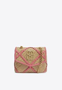Bolsa Feminina Pequena Ráfia Trançada Logo Neon SS24 Schutz Bege