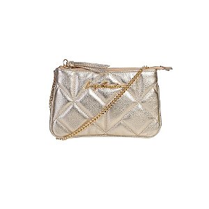 Bolsa Feminina Pequena Metalizada Prisma Alça Corrente Luiza Barcelos Dourada