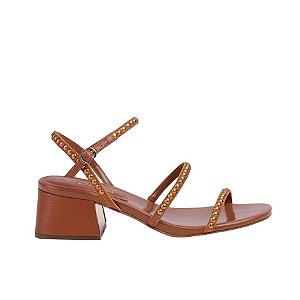 Sandália Feminina Salto Baixo Chrome Balls Fivela Luiza Barcelos Camel