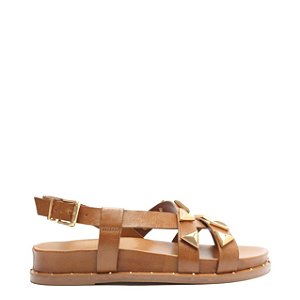 Papete Feminina Couro Fivela Aplicações SS24 Schutz Camel
