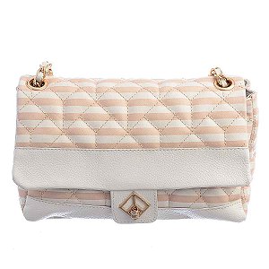 Bolsa Feminina Pequena Listrada Fecho Alça Corrente Luiza Barcelos Off White