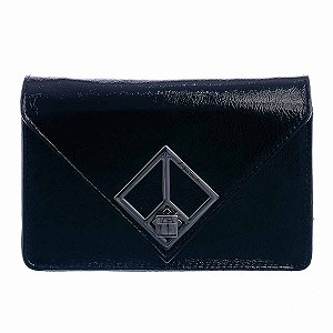 Bolsa Pequena Verniz Estruturada Corrente Luiza Barcelos Preto