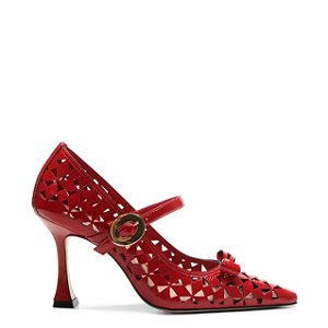 Scarpin Georgina Verniz Geometric Cuts VCZ FALL 24 Vicenza Vermelho