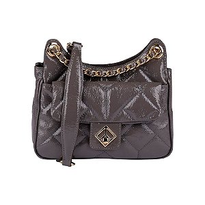 Bolsa Média Verniz Couro Luiza Barcelos Cinza