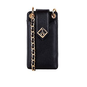Mini Bolsa Porta Celular Corrente Couro Luiza Barcelos Preto