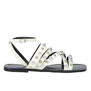 Rasteira Aplicações Rebites Couro Luiza Barcelos Off White
