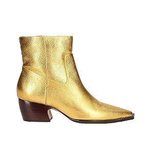 Bota Salto Baixo Couro Luiza Barcelos Dourado