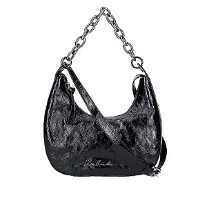 Bolsa Pequena Meia Lua Matelassê Verniz Luiza Barcelos Preto