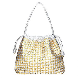 Bolsa Grande Tressê Couro Luiza Bracelos Prata e Dourado