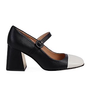 Scarpin Feminino Mary Jane Bicolor Salto Bloco Luiza Barcelos Preto