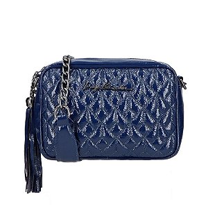 Bolsa Média Matelassê Verniz Alça Corrente Luiza Barcelos Azul Marinho