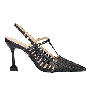 Scarpin Cage Salto Alto Couro Luiza Barcelos Preto