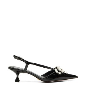 Scarpin Slingback Servia Salto Baixo Verniz Vicenza Preto