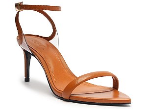 Sandália Salto Médio Verniz Bico Folha Schutz Camel