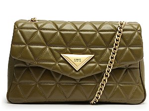 Bolsa Grande Tiracolo Couro 944 Matelassê Schutz Verde Militar