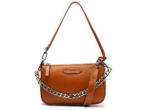 Bolsa Feminina Média Couro Corrente Alça Longa Schutz Marrom