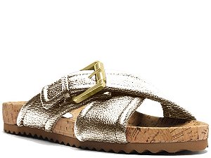 Papete Tiras Fivela Couro Metalcolor Schutz Nude