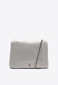 Bolsa Média Ellen Couro Alça Corrente Logo Schutz Cinza