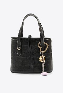 Bolsa Média Lolla Tiracolo Adereços Croco Vicenza Preto