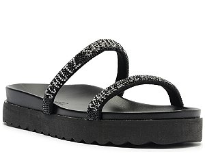 Papete Feminina Tiras Strass Logo Schutz Preto