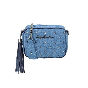 Bolsa Feminina Pequena Strass Alça Corrente Jeans Logo Luiza Barcelos Azul