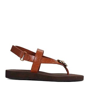 Rasteira Carmela Tira Velcro Texturizada Aplicação Paula Torres Marrom