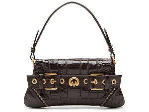 Bolsa Média Croco Alça Corrente Fivelas Zíper Logomania Vicenza Marrom