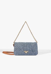 Bolsa Feminina Pequena Shoulder Dupla Alça Jeans Corrente Schutz Azul