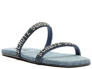Sandália Rasteira Tiras Strass Logo Jeans Schutz Azul