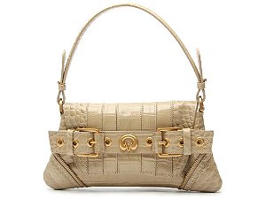 Bolsa Média Croco Alça Corrente Fivelas Zíper Logomania Vicenza Bege