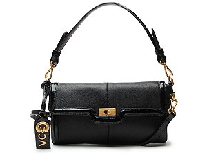 Bolsa Média Verniz Couro Alça Fina Logomania Vicenza Preto
