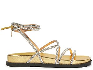 Papete Feminina Amarração Metalcolor Pedraria Tiras Schutz Dourado