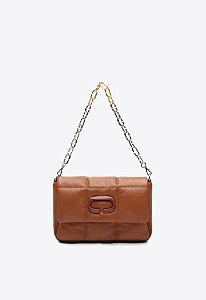 Bolsa Pequena Couro Alça Fina Corrente Logomania Vicenza Marrom