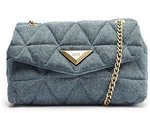 Bolsa Feminina Média Tecido Alça Corrente Jeans Schutz Azul
