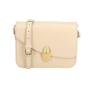 Bolsa Feminina Média Envelope Couro Alça Fivela Aplicação Luiza Barcelos Bege