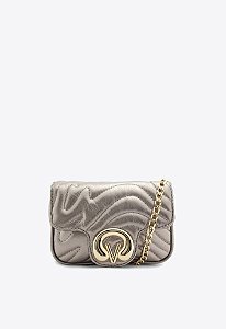 Bolsa Feminina Pequena Couro Alça Corrente Metalcolor Logomania Vicenza Prata