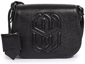 Bolsa Pequena Couro Alça Fina Abertura Lateral Logomania Schutz Preto