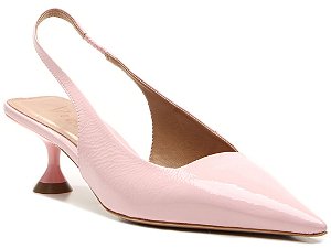 Scarpin Slingback Salto Taça Baixo Couro Verniz Alça Vicenza Rosa