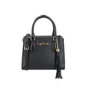 Bolsa Feminina Média Couro Duplo Bolso Pingente Luiza Barcelos Preto