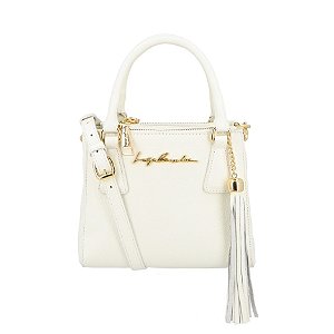 Bolsa Feminina Pequena Couro Duplo Bolso Alça Pingente Luiza Barcelos Off White