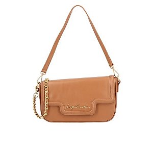 Bolsa Feminina Média Couro Alça Corrente Logo Luiza Barcelos Camel