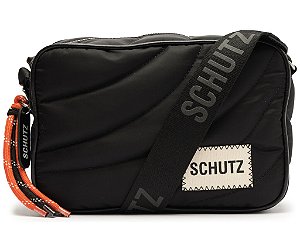 Bolsa Feminina Pequena Multimaterial Cadarço Alça Tecido Schutz Preto