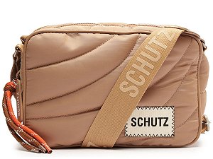Bolsa Feminina Pequena Multimaterial Cadarço Alça Tecido Schutz Nude