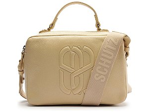 Bolsa Feminina Média Couro Alça Tecido Logomania Schutz Bege