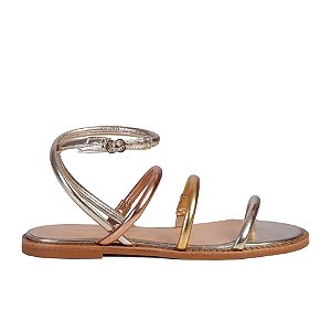 Rasteira Feminina Tiras Metalizadas Fivela Multicolor Luiza Barcelos Dourado