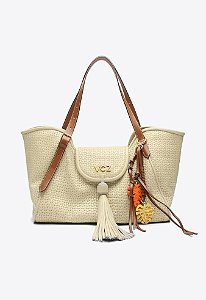 Bolsa Feminina Tote Grande Thais Couro Enfeite Vicenza Bege