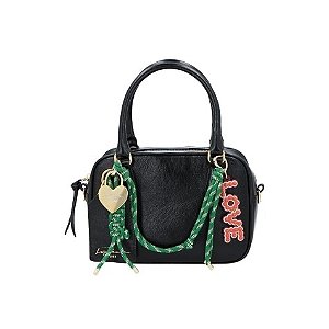 Bolsa Feminina Pequena Couro Verniz Chaveiro Cadarço Luiza Barcelos Preto
