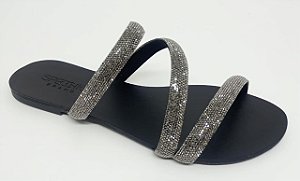 Rasteira Marli Tiras Strass Minimalist Specchio Brand